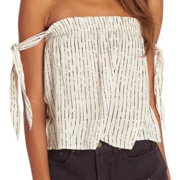 NWOT Billabong Cream & Black Vertical Stripe Tank Top with Shoulder Ties Size L - Picture 1 of 6